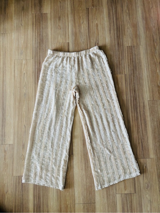 Good Luck Gem Pants - Good Luck Gem Pants Wide Leg Beige Textured Pull On Womens XL Beach Boho Resort
